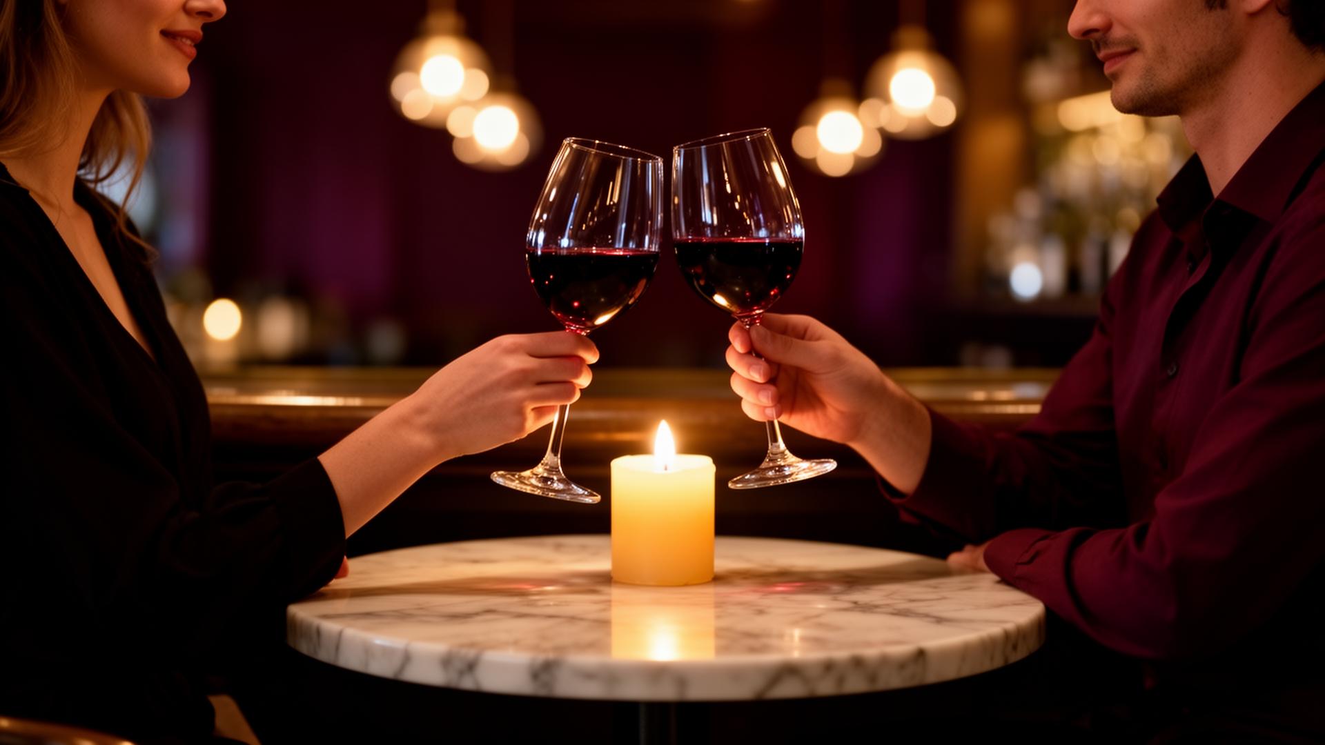 A couple sharing wine by candlelight at Uncommon Wine Bar