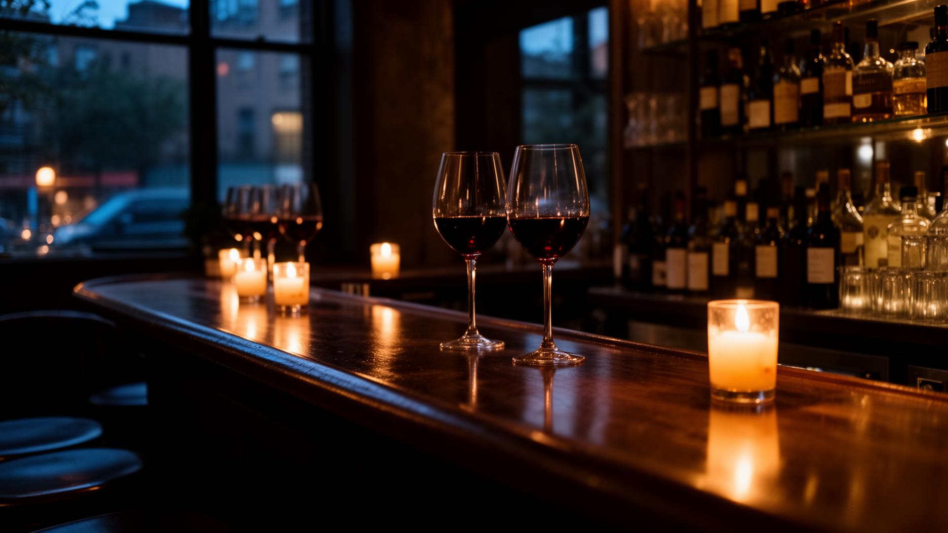 Candlelit bar at Uncommon Wine Bar, Bay Ridge Brooklyn